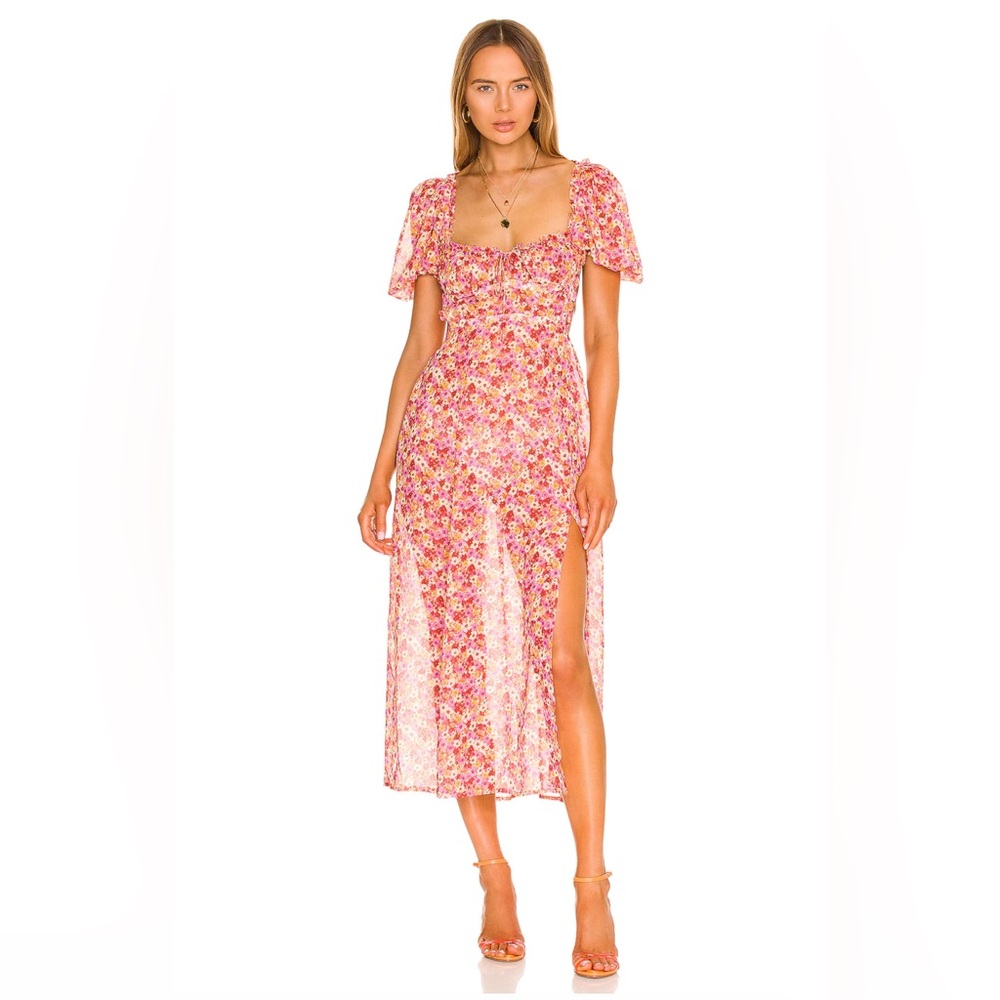 For Love & Lemons Felicia Midi Dress in Red